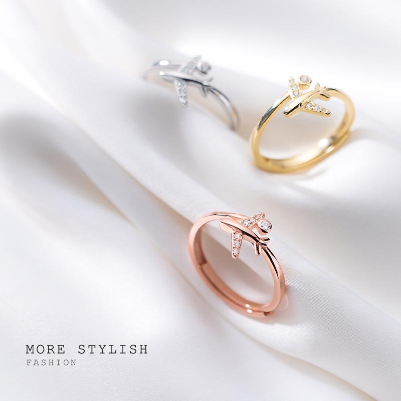 1 шт. регулируемое открытое кольцо с цирконом в виде самолета, подходящее для женщин, модные ювелирные изделия, подарок на свадьбу ZH