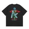 Mens Oversized Vintage Washed Cotton T-Shirt With Cartoon Animal Print Streetwear Loose Fit Short Sleeve Tee
