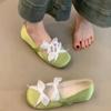 Модная плоская обувь-одинарка Новая летняя обувь с квадратным носком и мелким вырезом Тканевые кружева Бант-бабочка Мягкая подошва Нескользящая Обувь с низким верхом