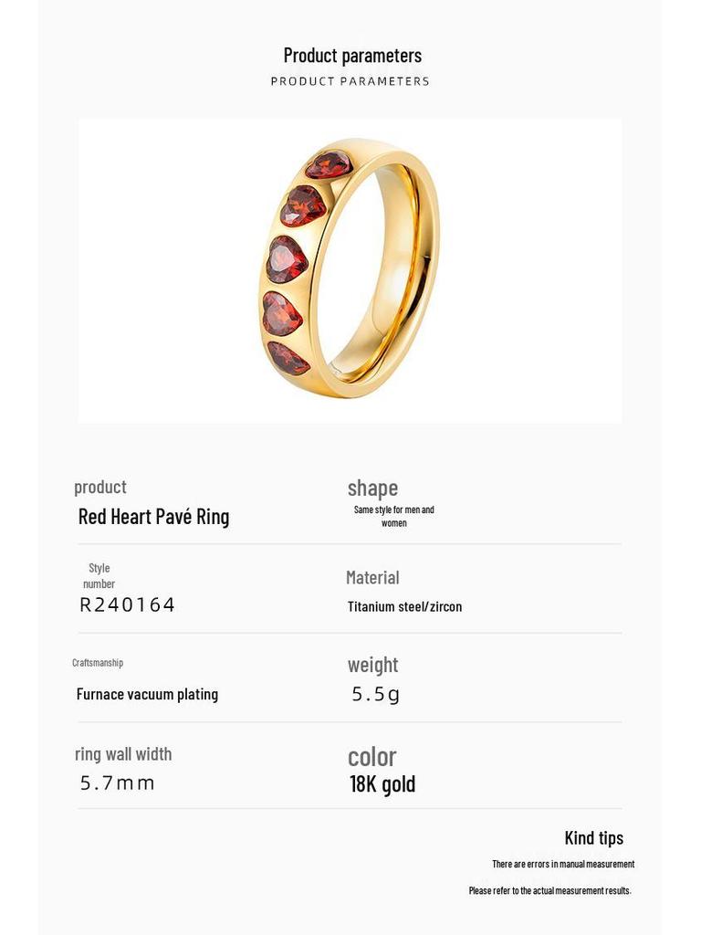 Женское кольцо-сердце с бриллиантами с покрытием из 18-каратного золота 2024 года - Ювелирные изделия из титановой стали класса люкс