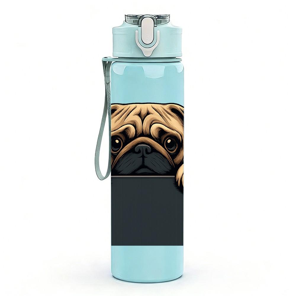 1PC Pug Dog Peeking Frame Print 750ml Color Plastic Sports Water Bottle Leakproof Flip Straw Lid For Sports Office Home Use