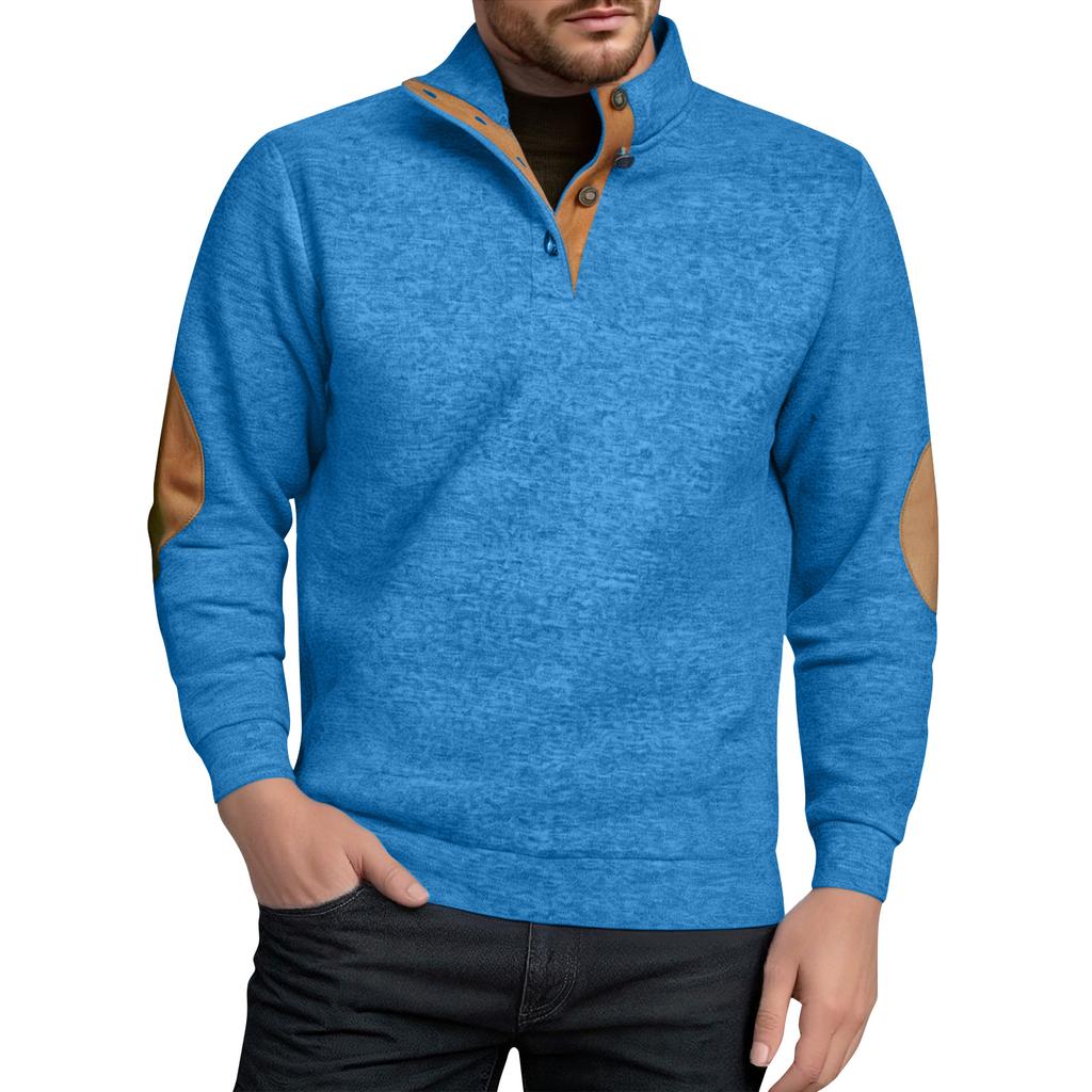 Men's Stand Up Collar Sweatshirt With Patchwork Casual Design