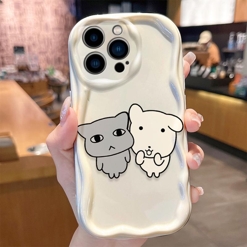 Korean Lovely Line White Puppy Phone Case for iPhone 17 16 E 15 14 13 12 Mini 11 Pro Max 8 7 Plus Liquid Silicone Cover Funda