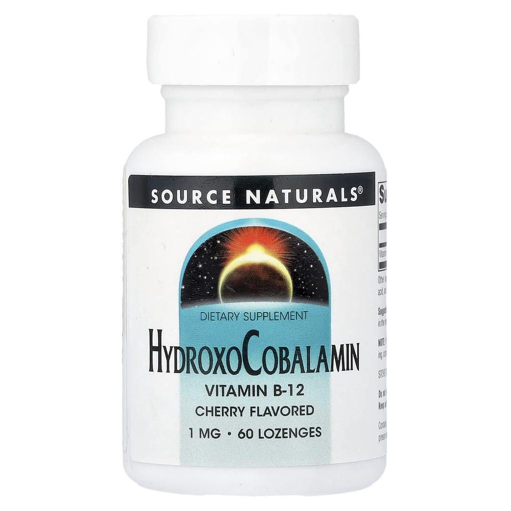 Source Naturals Гидроксокобаламин, Вишневый Вкус, 1 мг, 60 Таблеток для Рассасывания