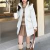 BITCED Plus Size Women's Mid-Length Winter Coat with Waist-Defining Hood, Oversized Pockets and Thickened Quilted Lining
