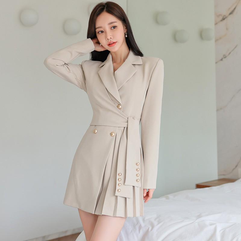 Elegant Pleated Suit Skirt with Professional Collar - Women's Autumn Fashion