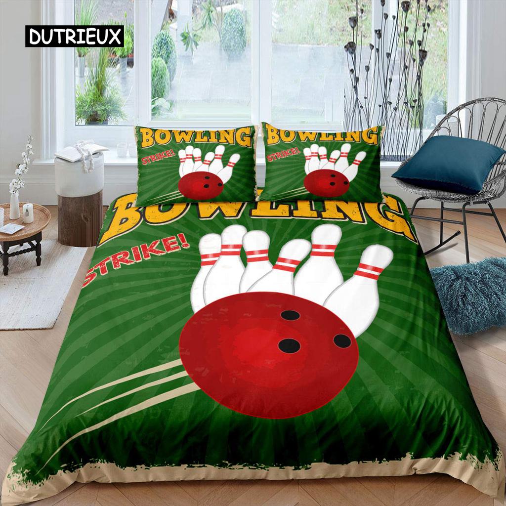 Пододеяльник для боулинга из полиэстера, спортивный пододеяльник для соревнований, спортивные игры, звездное небо, голубая линия, комплект постельного белья, двуспальная кровать размера «king-size»