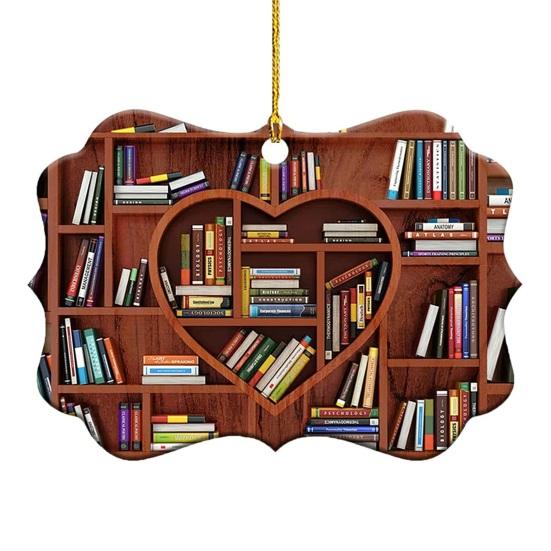 Heart Shaped Christmas Ornament Acrylic Bookshelf Xmas Tree Hanging Decorations 2D Flat