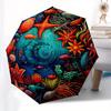 Underwater Paradise: Vibrant Sea Life Circular Art Print Umbrella, Cute Umbrella with Cute Design, Portable 3-Fold Compact Umbrella for Men & Women, V