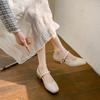 Soft Leather Single Shoes Women's Spring Style Shallow Mouth Square Head Thick Heel One-word Buckle Mary Jane Shoes Square Head Grandma Shoes