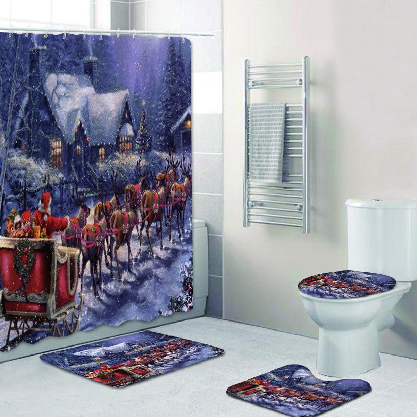 Новая Рождественская елка, 3D печать, занавеска для душа, полиэстер, водонепроницаемый красный колокольчик, напольный коврик, туалетный набор, аксессуары для ванной, защита от плесени