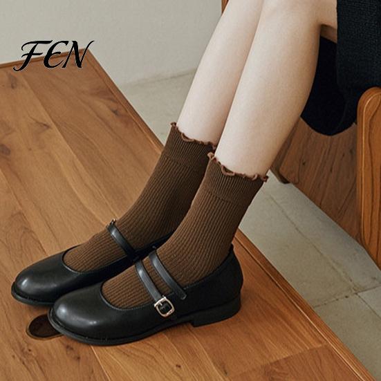 Student Campus Style Socks Women Ruffle Turn-Cuff Crew Socks, Breathable Combed Cotton Lettuce Edge Ankle Casual Hosiery for Girls, Soft Stretchy