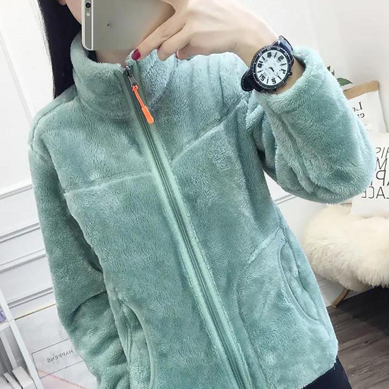 Ladies Double-sided Polar Fleece Jacket Fashion Winter Plus Velvet Thickening Warmth Short Stand-up Collar Outdoor Jacket Suitable for Women