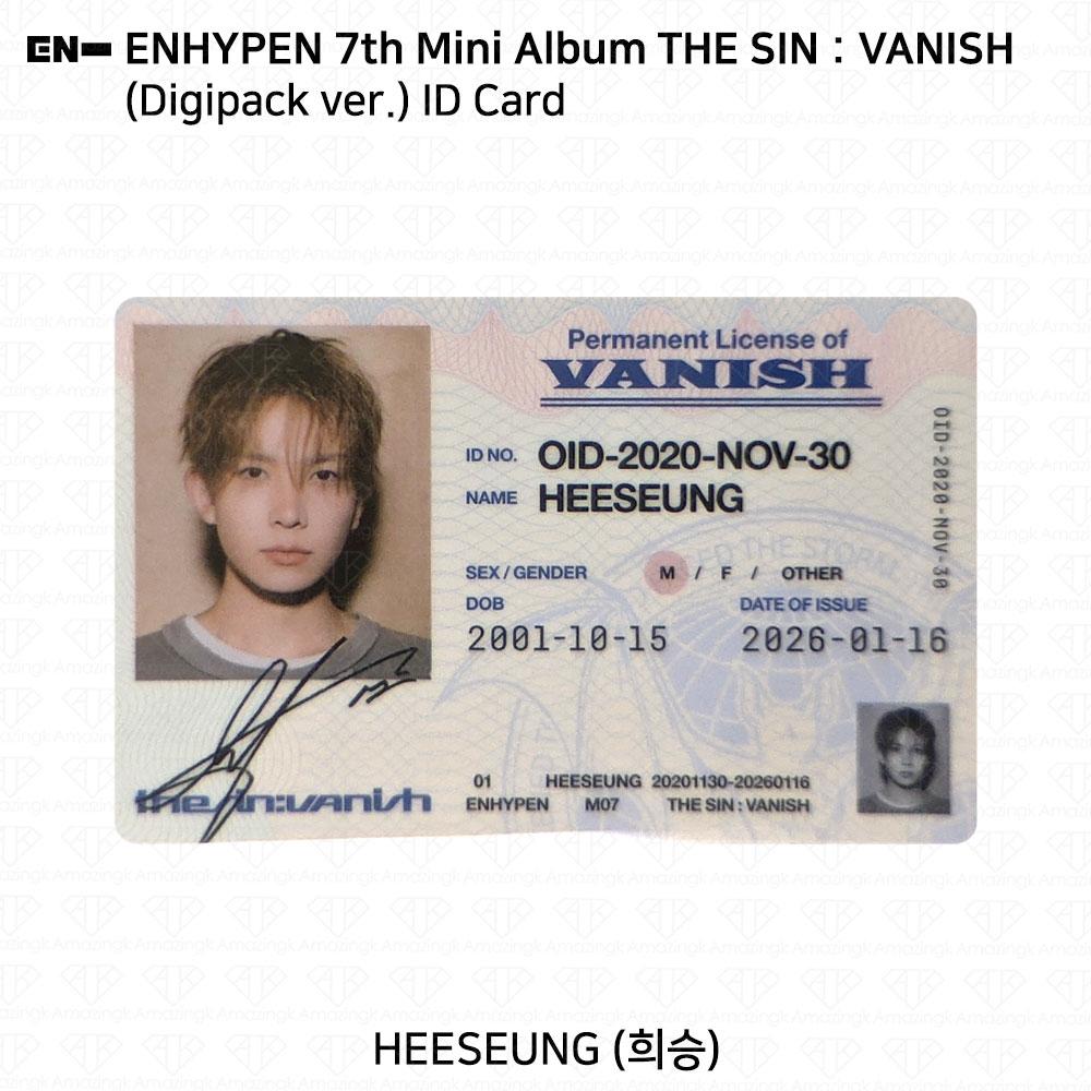 ENHYPEN 7-й мини-альбом THE SIN:VANISH Digipack версия. Фотокарточка KPOP K-POP