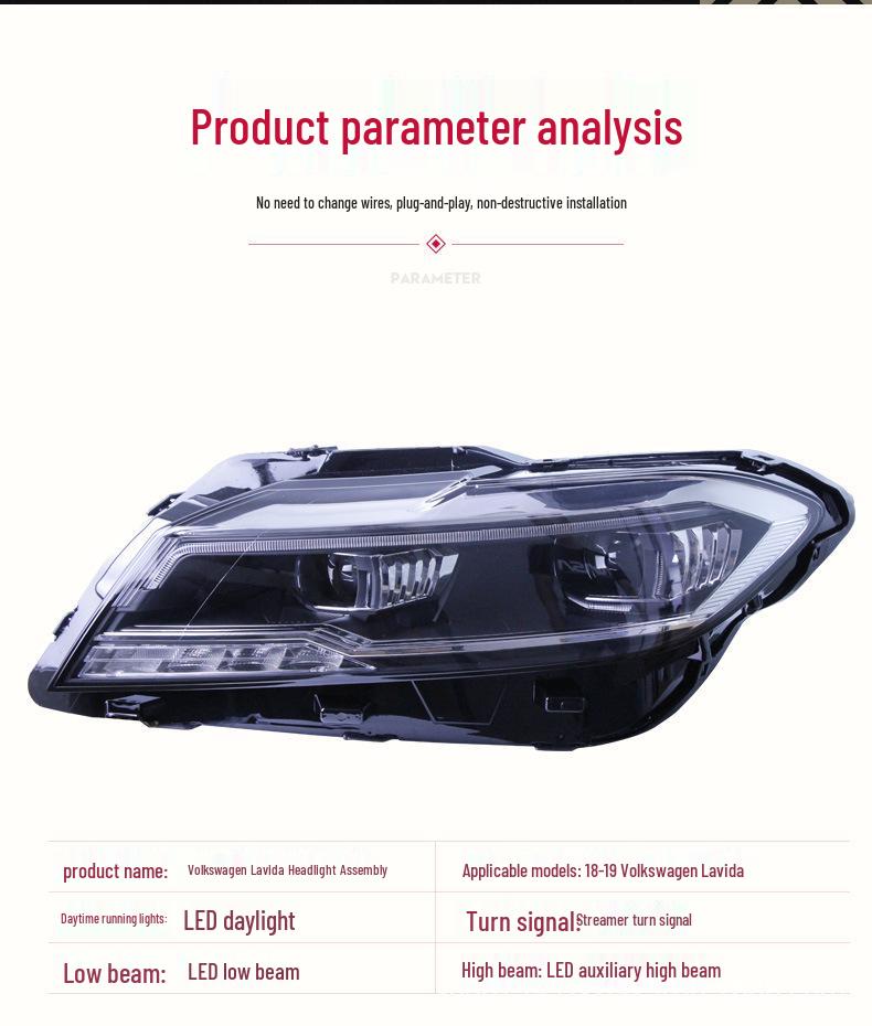 Volkswagen New Lavida PLUS 2019 LED Headlight Assembly with Daytime Running and Flowing Turn Signal Lights.