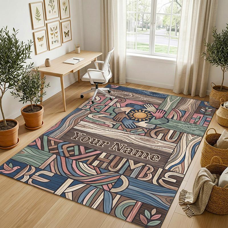 Strawberry Theme Soft Crystal Velvet Rug Custom Name & Text Print Non Slip Floor Rug for Bedroom Living Room