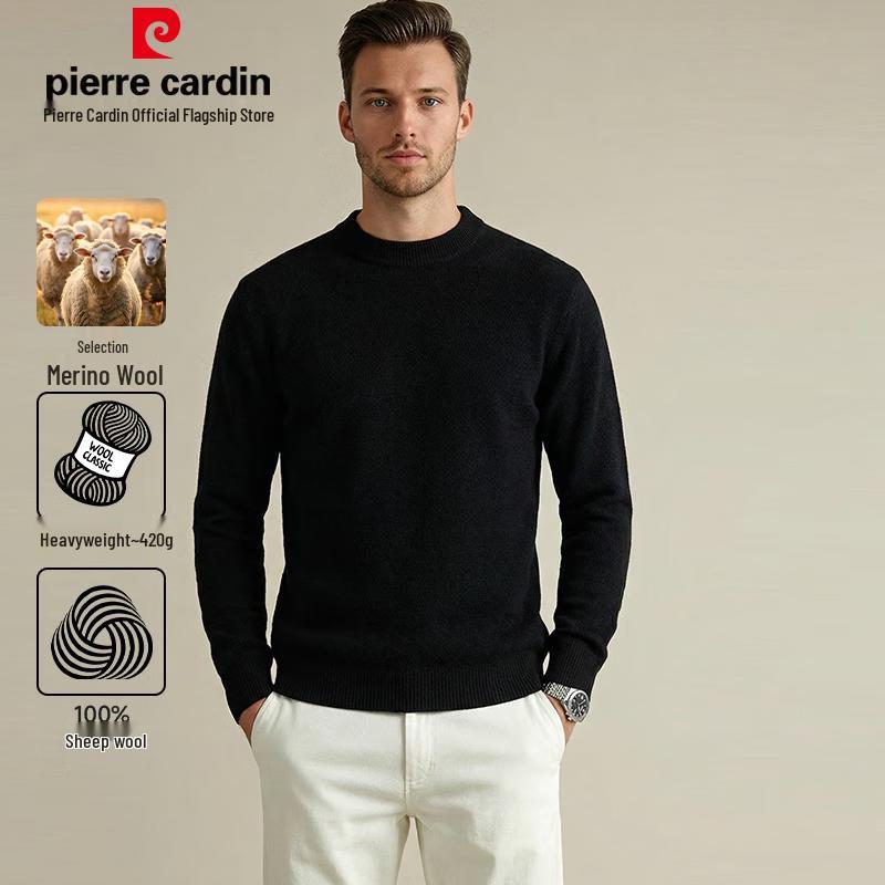 Pierre Cardin Мужской толстый свитер с круглым вырезом из 100% ягнячьей шерсти