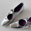 Small Square Head Inner Height Increase Silver Mary Jane Women's Shoes French Rhinestone Flower Word with Light Mouth Single Shoes
