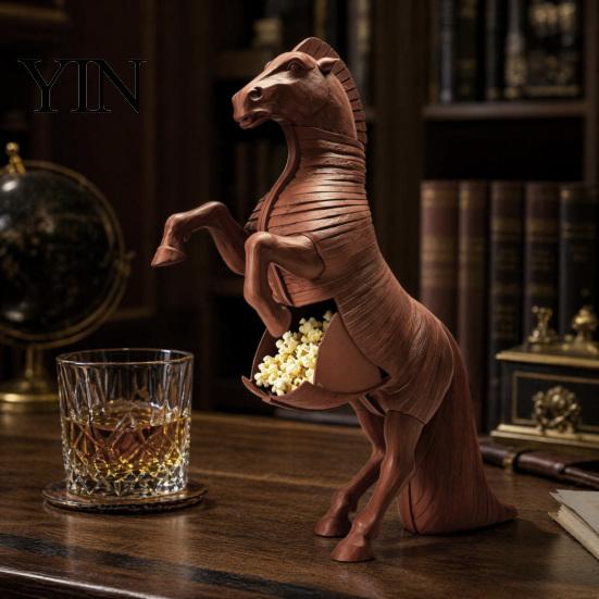 Home Theater Snack Organizer 3D Printed Standing Horse Figurines Popcorn Containers, Modern Desk Figure, Trojan Dual Use And Decor Box Sculpture