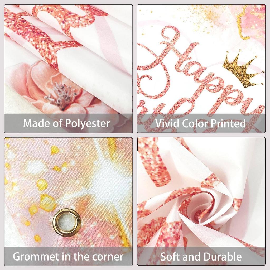 Pink Happy Birthday Backdrop Banner Rose Gold Birthday Party Decorations for Women Girls Flower High Heels Theme Photogr