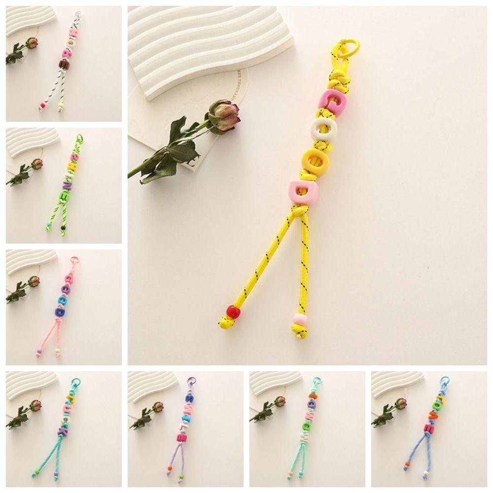 Lucky Letter Acrylic Beads Keychain Colorful Car Keyring Fashion Mobile Phone Lanyard Bag Pendant