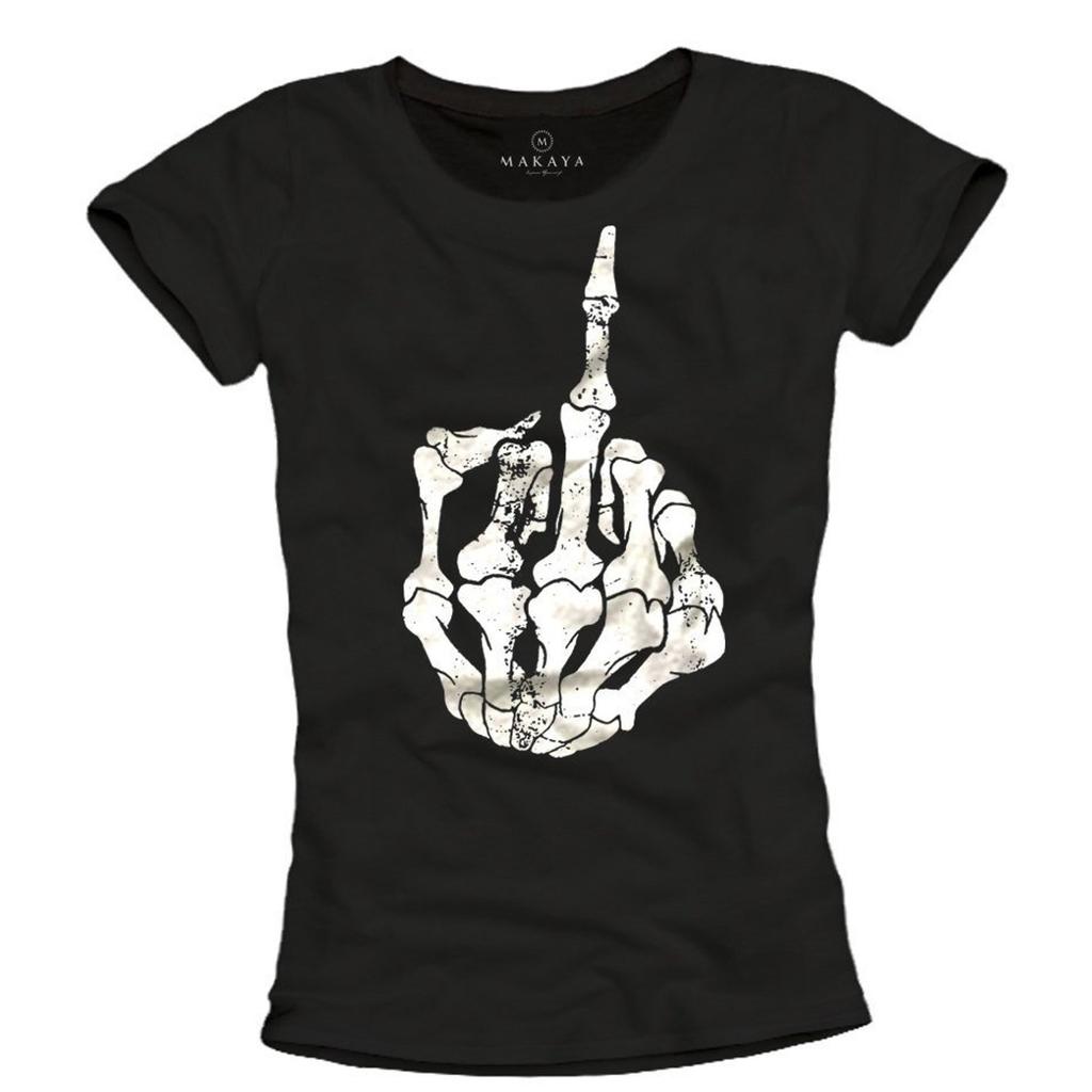 Womens Skull Finger T-Shirt - Graphic Biker Top black - Motorcycle Gifts for her Vintage Shirt S/M/L