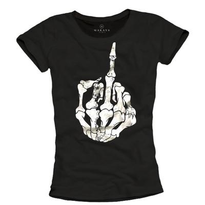 Womens Skull Finger T-Shirt - Graphic Biker Top Black - Motorcycle Gifts for Her Vintage Shirt S/M/L