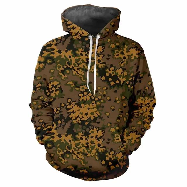 Trendy Men's Hoodie Printed Camouflage Patterns Digital Printing Casual Long Sleeved Hooded Thick Fabric Tops