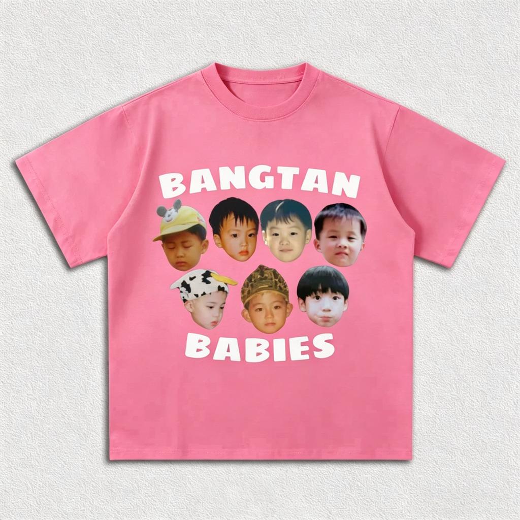BTS Bangtan Babies Графическая Унисекс Футболка 100% Хлопок 2026 Лето Новая K-pop Оверсайз Уличная Мода Футболка с Круглым Вырезом Подарки для Фанатов