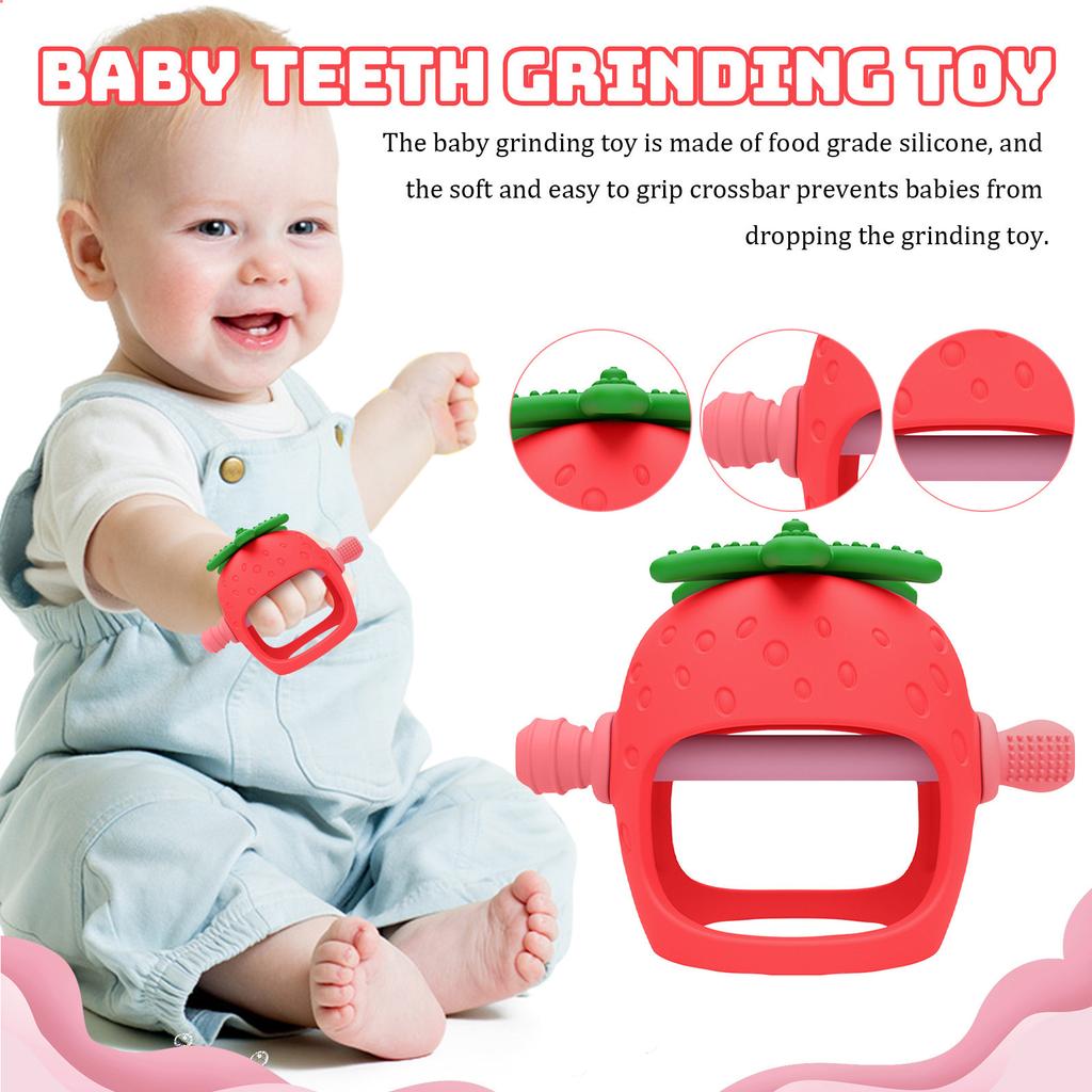 Pack Baby Teething Toy Food Grade Silicone Strawberry Teething Mittens Fall-Proof Wrist Hand Soother