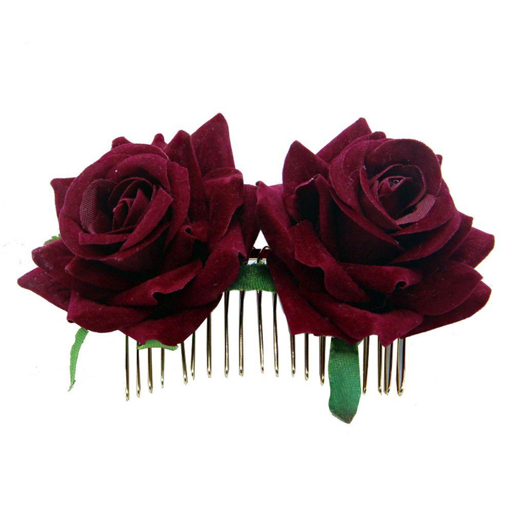 Festival Bridesmaid Hair Jewelry Red Rose Hairpin Bridal Flower Hair Comb Wedding Accessories
