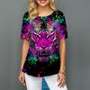 Women Plus Size Ladies Tee Short Sleeve T Shirts Colorful Tiger 3d Print Loose Casual Tops Female Irregular Summer Clothes
