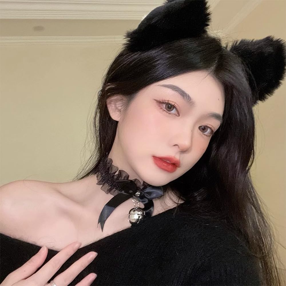 Кошачьи ушки Кошачьи ушки Комплект костюма Школьный рождественский костюм [SANJAOYEE] Повязка на голову, Косплей, Ожерелье, 2, Аксессуар, Фестиваль, Бал, Хэллоуин,