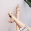 Baotou Half Slippers Outer Wear Spring and Summer New Medium Thick Heel Pointed Sandals Rivet High Heels Single Shoes
