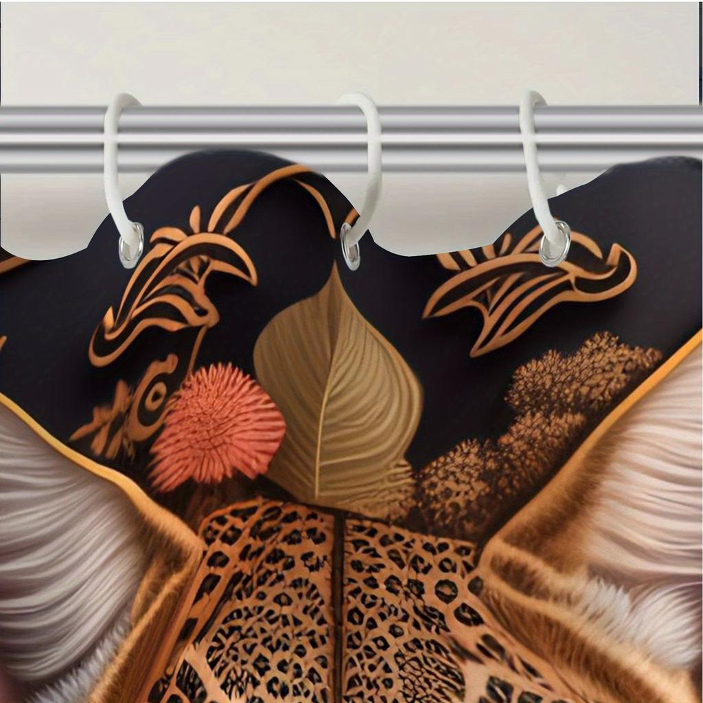 Leopard & Rose Shower Curtain - Vibrant Blue Eyes & Floral Design, Durable Jacquard Polyester, Perfect For Animal Lovers