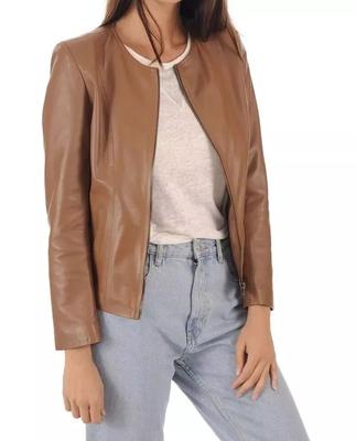 Женская коричневая байкерская куртка из натуральной кожи ягненка, новая, стильная, ручной работы, мягкая кожа