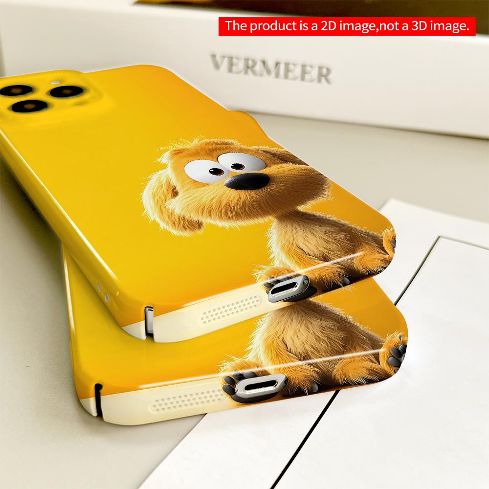 Cute Golden Puppy on Yellow Background Phone Case All inclusive film hard phone case, compatible with iPhone 18 Pro Max 17 16 15 14 13 12 11
