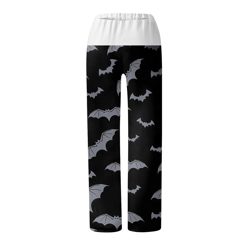 Женские широкие брюки на резинке и завязках на талии для Хэллоуина, повседневные брюки с принтом