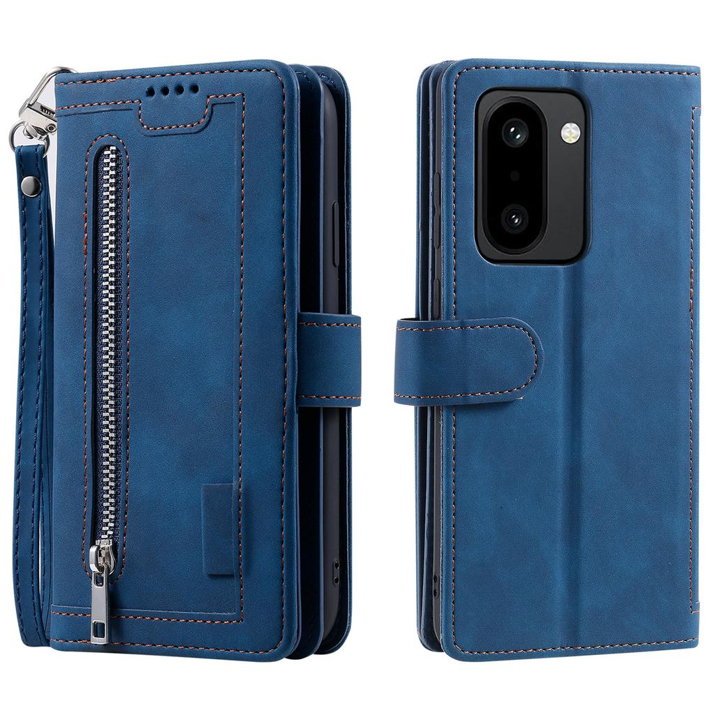 For OnePlus 15R 5G Case 9 Card Slots Zipper Wallet PU Leather Phone Cover with Wrist Strap