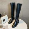 2024 новые зимние кожаные женские сапоги до колена мотоциклетные квадратные носки на молнии обувь на низком каблуке женские сапоги для верховой езды женские длинные сапоги99