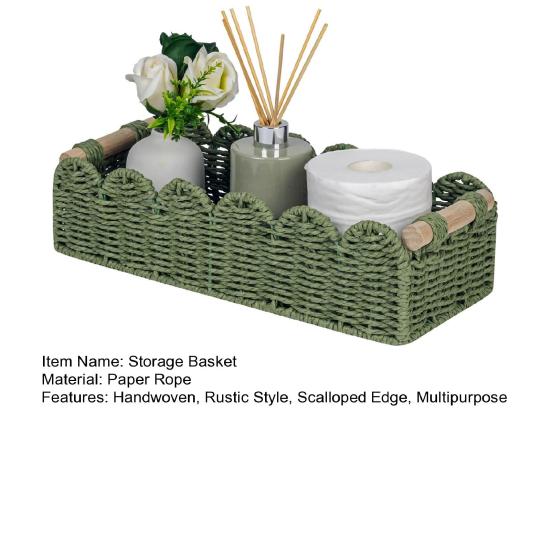 Плетеная корзина для хранения Ручная работа с деревянными ручками для хранения туалетной бумаги Деревенская корзина с фестончатым краем Корзина для ванной комнаты