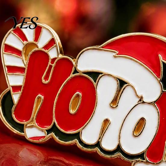 Holiday Badge Pin HOHOHO Enamel Brooch for Christmas, Santa Hat Candy Cane Christmas Alloy Pin, Decorative Sweaters Jackets Scarves Clothing Accessory