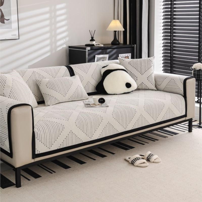 Autumn Home Chenille Striped Slipcover Funda Sofa Mat Non-slip White Sofa Cushion Couch Sofa Covers Mat