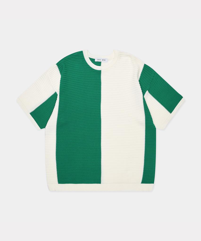 ZENSAI Combination Block Knit Green