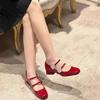 Women's Single Shoes with Heels Square Toe Flowers Rhinestone Shoes Womens All-match Shallow Mouth Zapatillas De Mujer