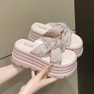 НОВЫЕ Повседневные Шлепанцы на танкетке 8 см для Женщин Летние Нескользящие Платформенные Сандалии Женские С Открытым Носком Удобные Женские Массивные Пляжные Шлепанцы