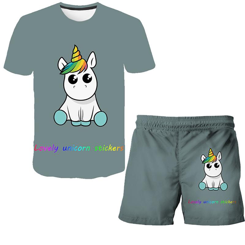 Children Girls Clothes Unicorn Baby Popular Print 3D Lovely Fashion T shirt+Short Pants Set Cartoon T Shirt 2Pcs Kids Suit