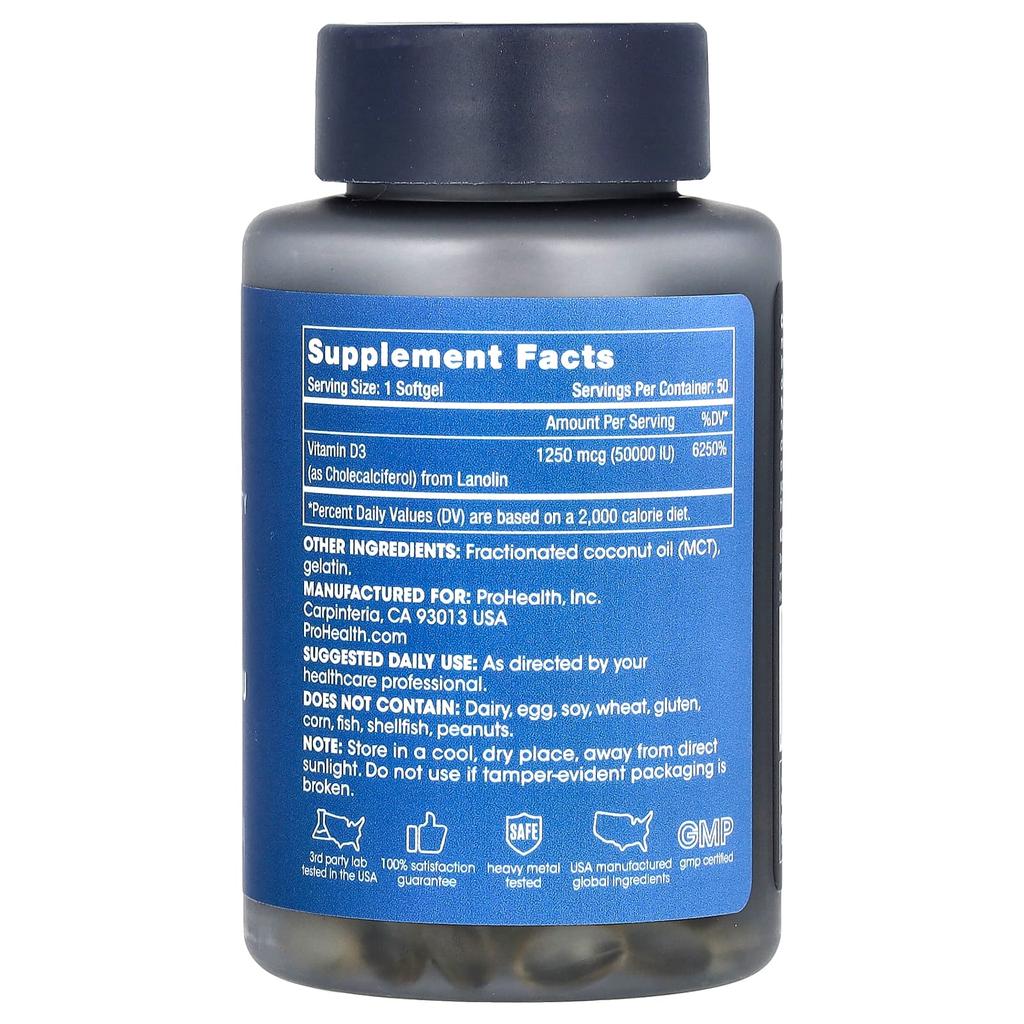 Vitamin D3, 1,250Mcg (50,000Iu), 50 Softgels