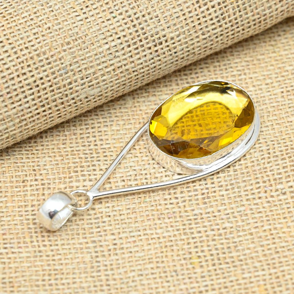 AAA+ Yellow Citrine Gemstone 925 Sterling Silver Designer Fancy Pendant Charm Jewelry