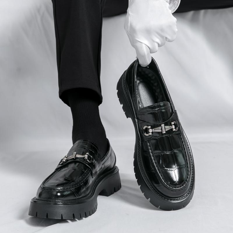 Fashion New Retro Platform Loafers Shoes Luxury Men Thick-soled Wedding Shoes Black Formal Business Shoes Slip-on Casual Leather Shoes